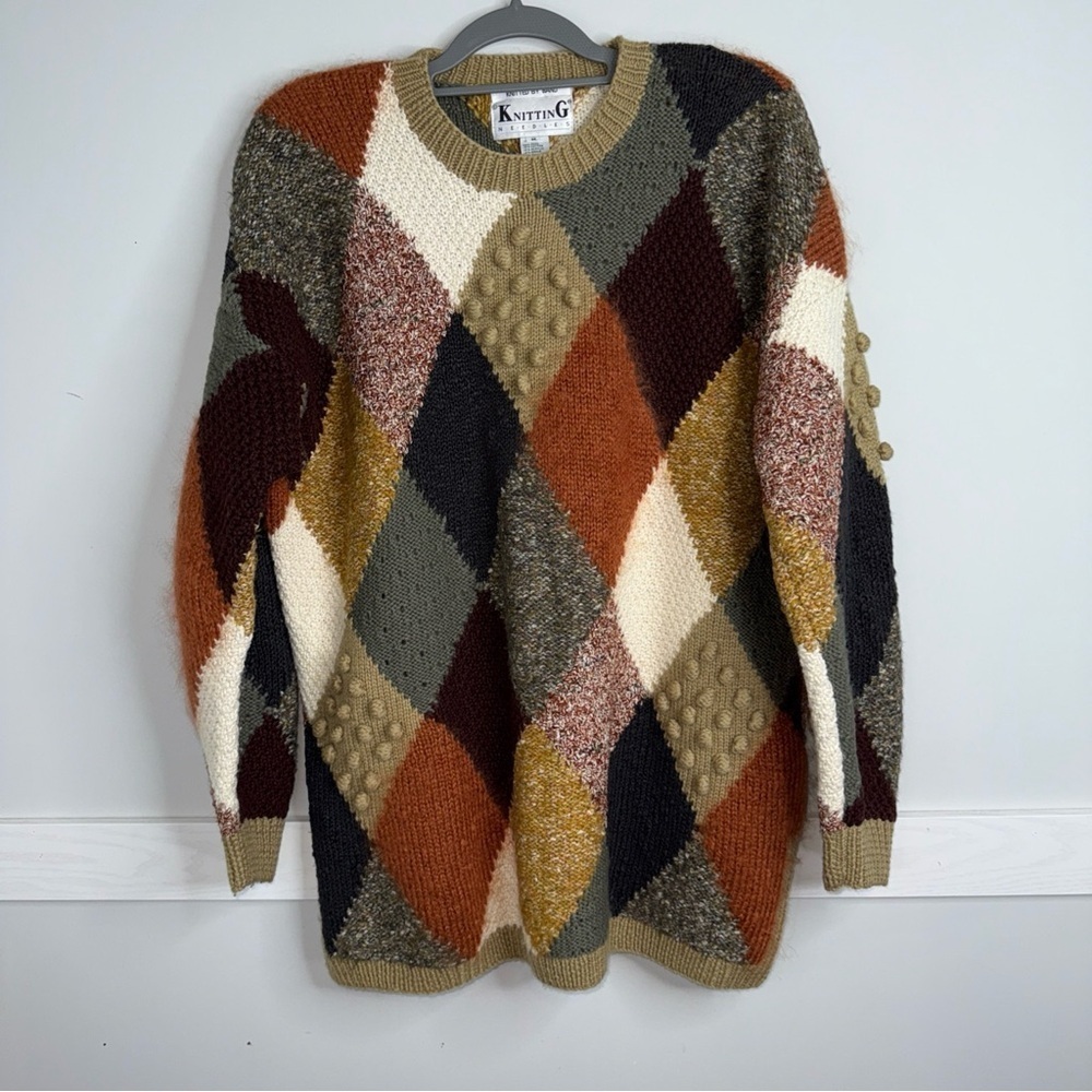 Women's Argyle Sweater - MulticolorHand Made with a Wool,Cotton Raime, Silk